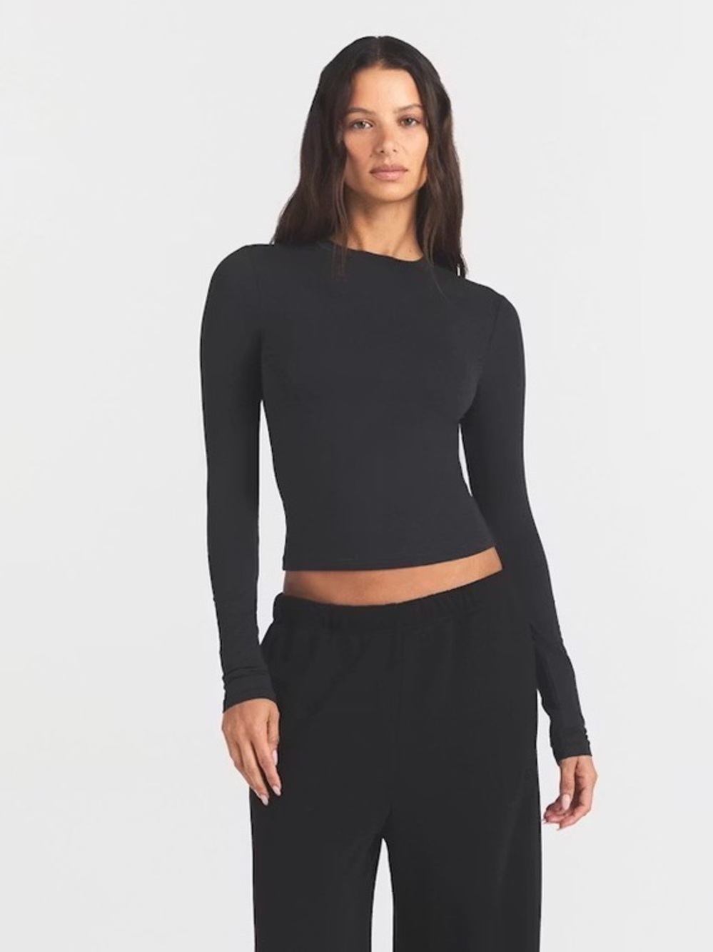 SKIMS W's Cotton Jersey Long Sleeve Black T-Shirt Sz XXL Crewneck Pullover Soot